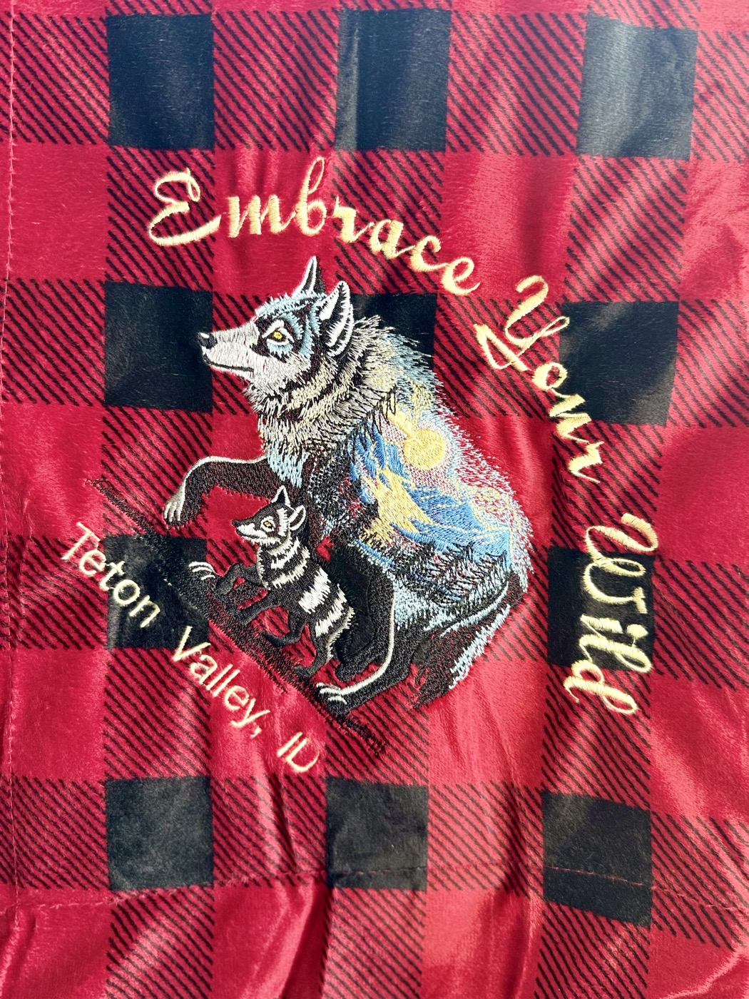 Embrace Your Wild Teton Valley embroidery on plaid